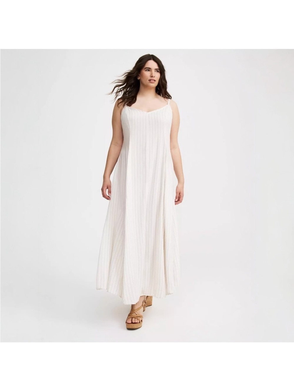 Torrid Challis Trapeze Maxi Dress Poppy Stripe Cloud Dancer sz 3X 22/24